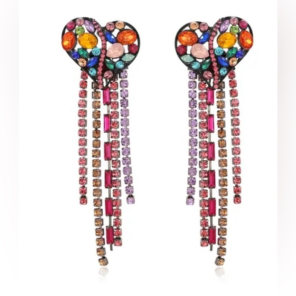 Zara Heart Crystal Dangle Earrings - Picture 4 of 12